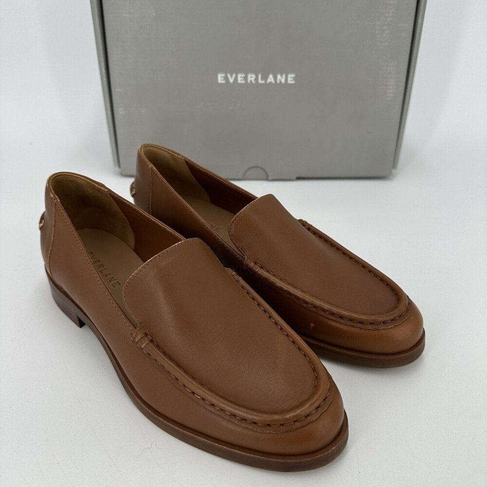 Everlane The Modern Loafer in Camel-Tan Leather sz 6.5 Stacked Heel Cushioned *